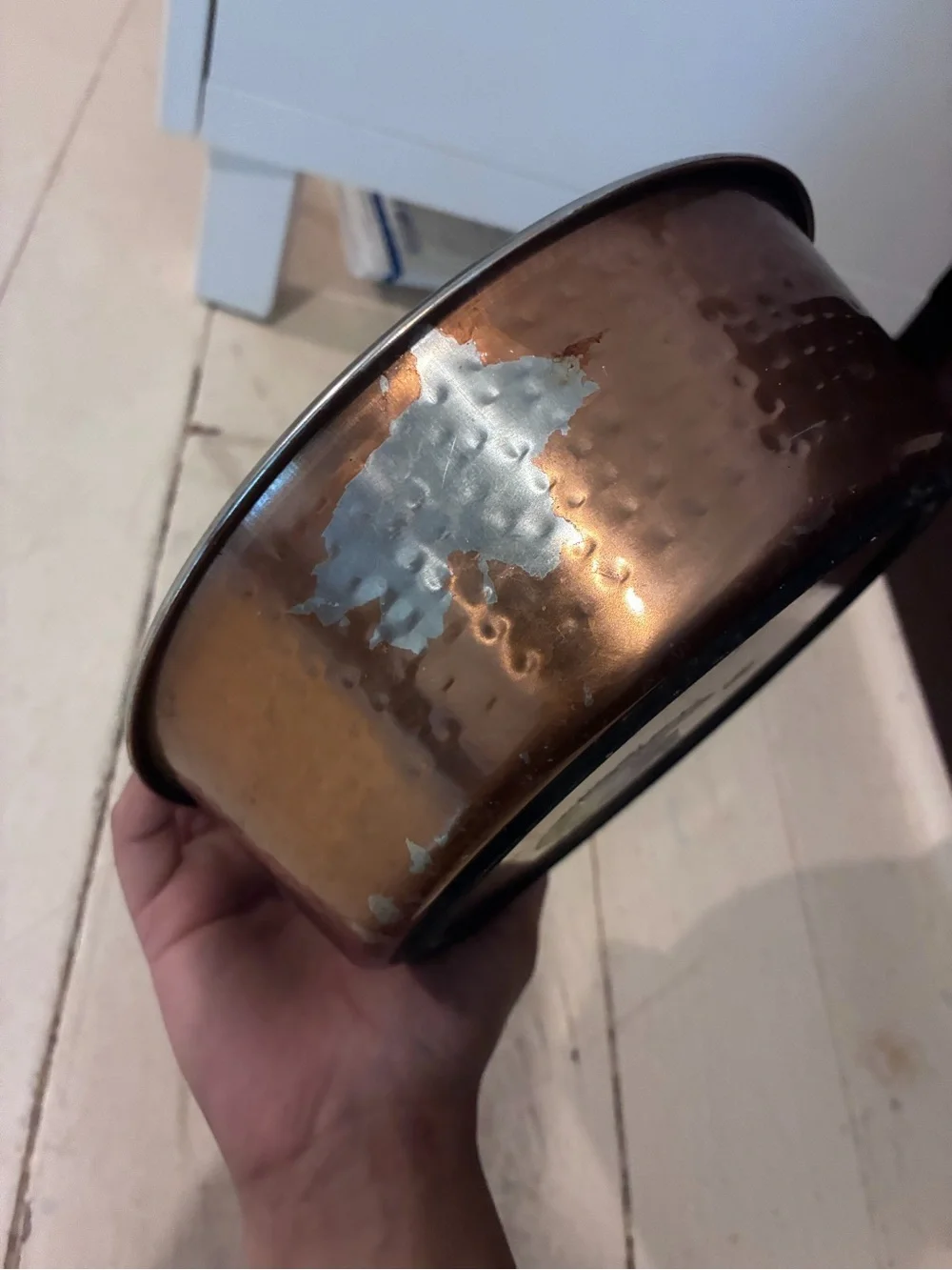 EveryYay Dining In Copper-Plated and Hammered Stainless-Steel Dog Bowl, 11 Cups